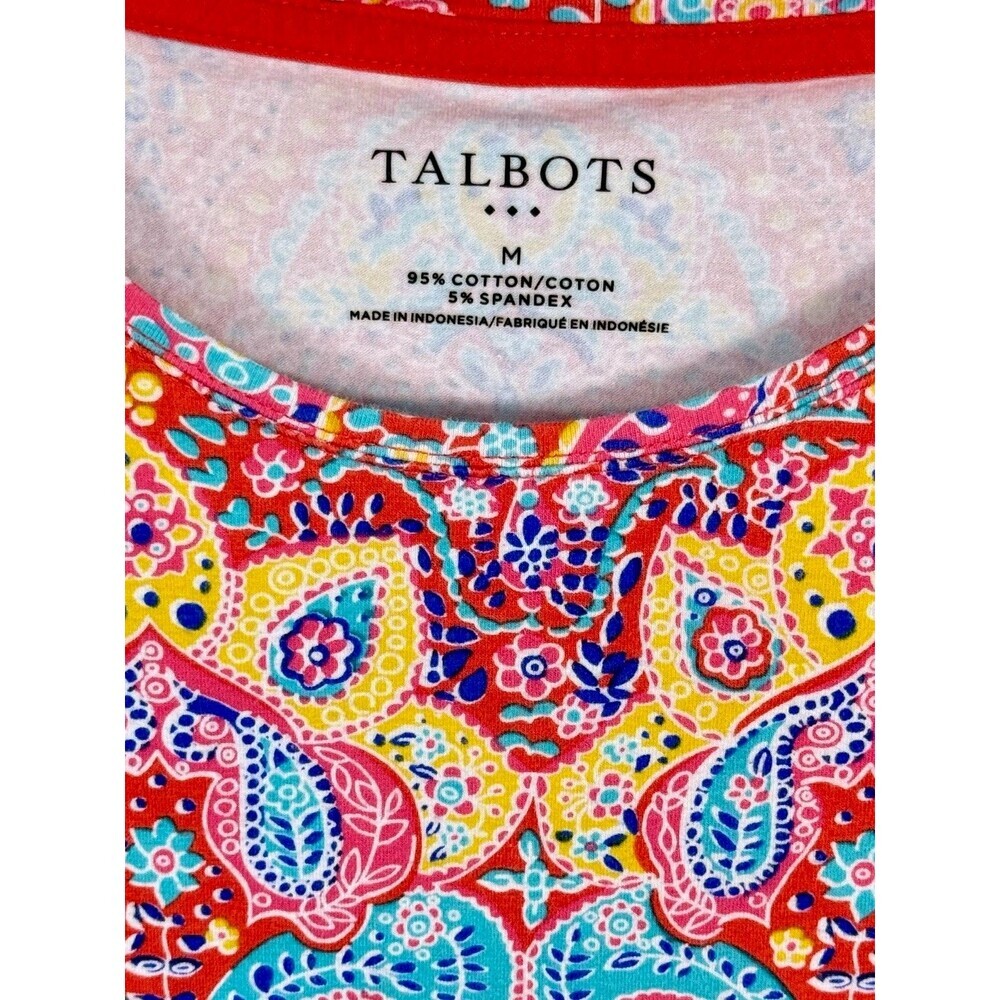 Talbots Paisley Top Womens Medium M Multicolor Short Sleeve Stretch Tee - Picture 5 of 5